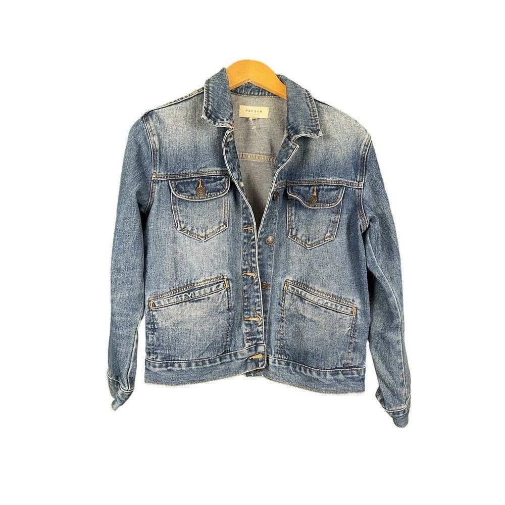 PACSUN Denim Jean Jacket Women Size Small Large Pockets 100% Cotton